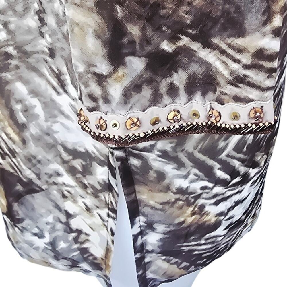Chico's Animal Print Semi Sheer Beaded Stones Neck Sleeve Women's Blouse 2-M-12 - Picture 4 of 8